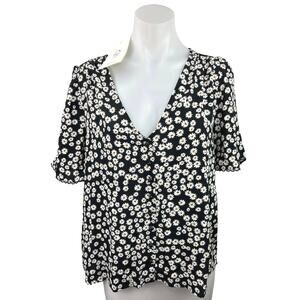 Sezane Black and White Floral Blouse
